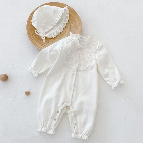 Autumn Spring New Baby Clothes Lace Infant Girls Jumpsuits Simple Style Baby Playsuit One-Piece +Hat Outfits