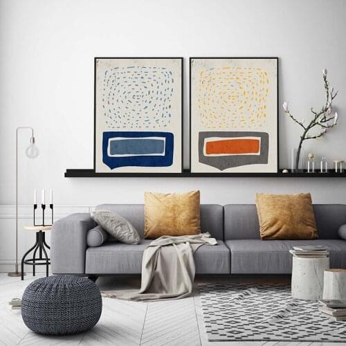 Blue Orange Grey Abstract Pattern Print Poster Wall Art Canvas Painting Modern Home Decoration Modular Pictures for Living Room