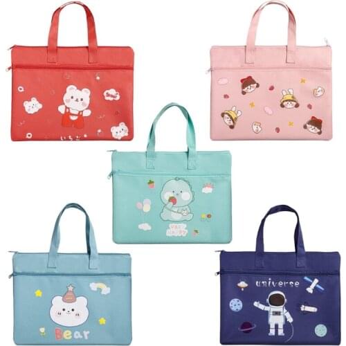 Portable Canvas Tote Bag File Bag with Handles Dirt Resistant Durable Elementary Students Learning Stationery Storage