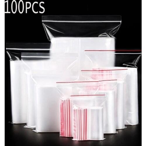 100pcs/pack Resealable Zip Lock Bags Self Seal Clear Plastic Poly Bag Food Storage Package Reclosable Vacuum Fresh Bag
