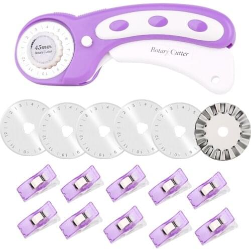 LMDZ LeatherCraft 45mm Rotary Cutter Tool with 6 Replacement Rotary Blades,Sewing Clips,DIY Patchwork Sewing Quilting