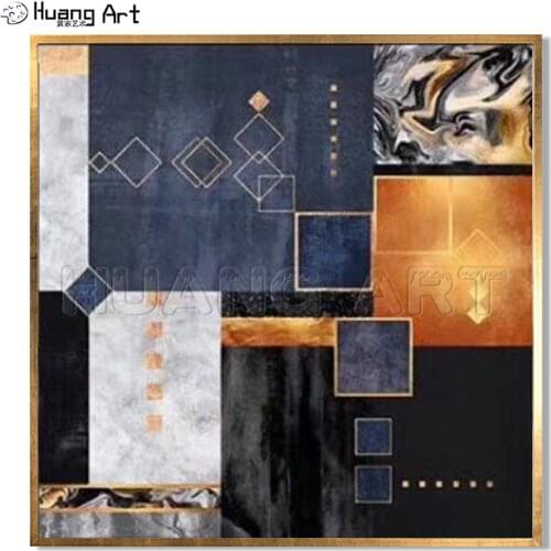 Handmade Modern Original Oil Painting on Canvas 100% Hand-Painted Best Art Abstract Geometrical Shape Landscape Oil Painting