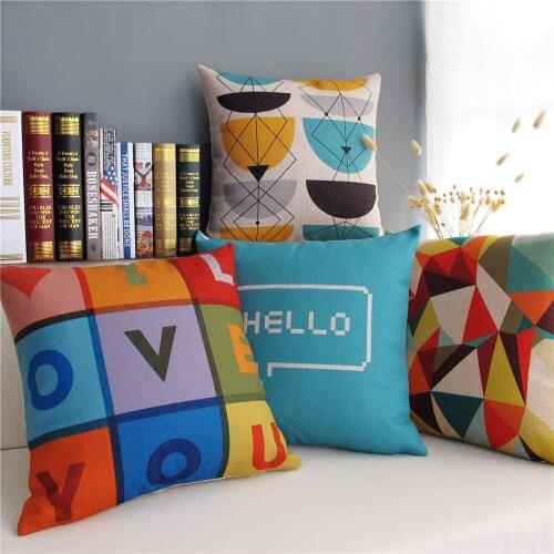 Nordic Rural Simple geometry Word pattern 4892 Home Decorative Linen Cushion Cover Pillow Case Sofa Chair Waist Pillow cover