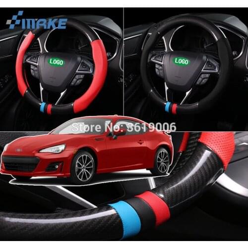 SmRKE For Subaru BRZ Steering Wheel Cover Anti-Slip Carbon Fiber Top PVC Leather Sport Style