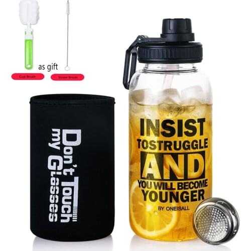 1000ml 700ml 600ml Glass Water Bottle Sports Outdoor Big Capacity Water Bottle Straw Stainless Steel Tea Filter Bottle Sleeve