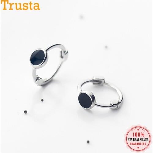 Trustdavis Real 925 Sterling Silver Simple Sweet Black Glaze Round Hoop Earring For Women Party Fine S925 Jewelry Gift DA1748