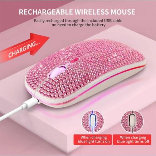 Rhinestone Crystal Rechargeable Wireless Dual Mode 2in1 Blue-tooth 5.0 + 2.4Ghz 1600DPI LED Mouse Optical Mice for PC Laptop