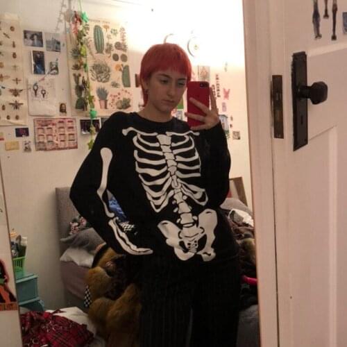 Y2k Women Loose Tops Oversize Sweatshirts Fashion Skeleton Print Long Sleeve Round Neck T-Shirts for Fall Spring