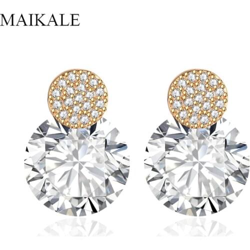 MAIKALE Classic Round Red/Black Cubic Zirconia Stud Earrings Gold Silver Color CZ Earrings for Women Temperament Jewelry Gifts