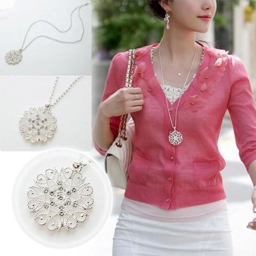 Fashion Women Crystal Hollow Flower Necklace Long Chain Pendant Necklaces Jewelry Gift AC889
