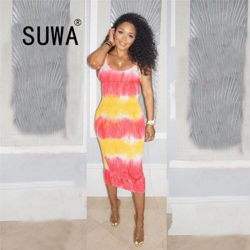 2020 Hot Sale Summer Women Tie Dye Printed Patchwork Elegant Dress O Neck Bodycon Midi Dress Sexy Evening Party Club Dress