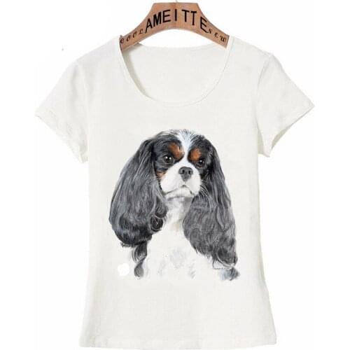 Cavalier King Charles Spaniel Portrait Print t-shirt Fashion Women T-Shirt Dog Art Casual Apparel Cute Girl Tops Funny Mujer Tee