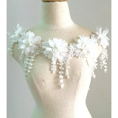 3Y/Lot 3D watersoluble flower lace trim nail bead chiffon embroidery Lace Excipients DIY Clothing Accessories