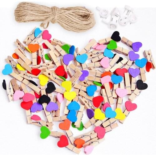 50pcs Love Heart Small Wooden Clothespin Craft Clips DIY Photo Cards Peg Pastoral Creative Home Accessories Bedroom Decoration