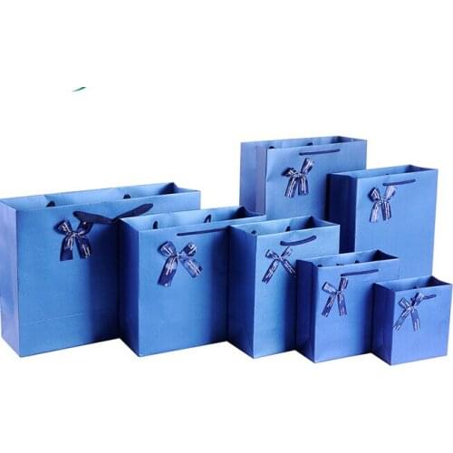 Free Design 100PCS/LOT Blue Paper Bag/Paper Gift Bag Printed LOGO Lowest Price Wholesale
