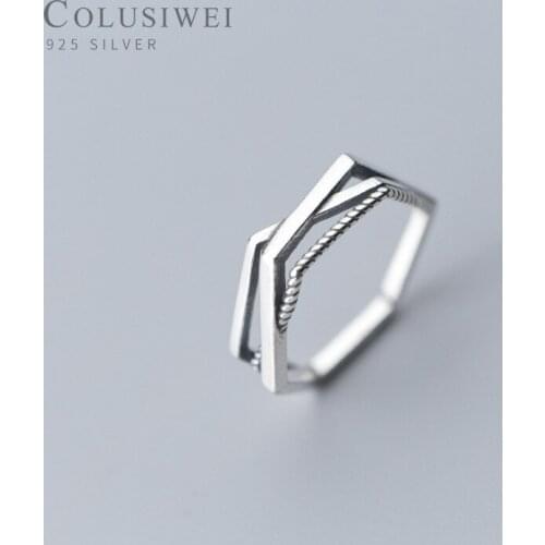 COLUSIWEI Silver Ring for Women Pure Genuine 925 Serling Silver Geometric Three Layer Straight Line Free Size Rings Fine Jewelry