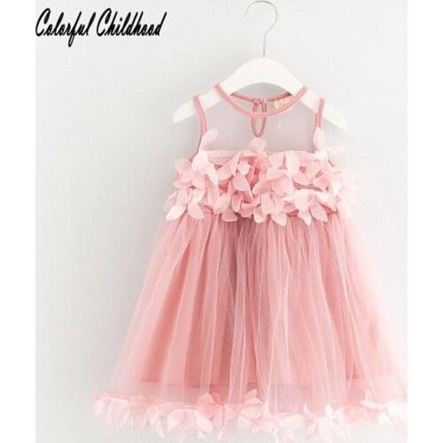 High quality princess dress summer mesh petal dress Applique Princess Dress infant vestido children clothes 2-6Yrs