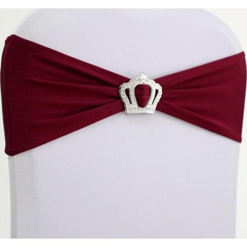 10pcs 50pcs Lycra Spandex Chair Sash Bows Stretch Wedding Chair Band Ribbon Ties With Crown Buckle For Party Event Decoration