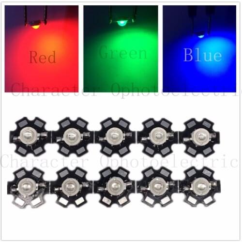 Hot 100 pcs 1W/ 3W High Power red 610-630nm green 510-530nm Blue460-475nm LED with 20mm star PCB