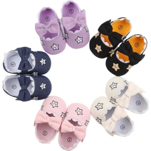 Baby Canvas Shoes Girls Anti-Slip Star Embroidery Bow Decoration Footwear Walking Shoes For Summer Fall 0-18 Months
