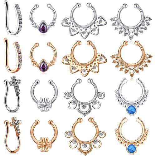 Nose Ring Fake Septum Rings Piercing Faux Nose Rings Hoop Stainless Steel Faux Lip Ear Nose Septum Ring Non Piercing Clip