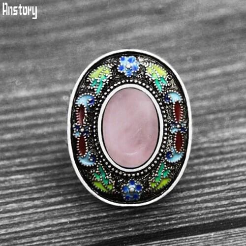 Vintage Oval Quartz Lapis Rings For Women Bohemia Painting Craft Flower Plant Natural Stone Fashion Adjustable Ring