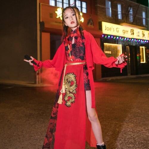 Hip Hop Dance Costume Red Jazz Performance Clothes For Girls Fairy Classical Dance Wear Retro Style Stage Costume Rave DNV14417