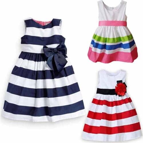 Tiange Girls Princess Summer Dress Children Beach Party Kids Sleeveless Vest Bowknot Striped Baby Tutu Party Dresses For Girls