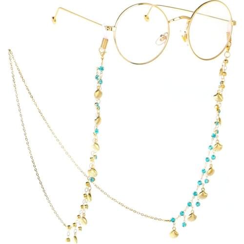 Fashion Shell Crystal Glasses Neck Strap Chain Acrylic hell Color Beads Eyeglasses Necklace Metal Sunglasses Cord Lanyard