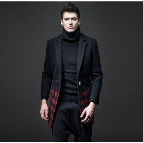 Free Shipping New Male casual Unique Mens Wear 2020 Autumn And Winter Slim Black Woolen Coat Jacket Trend Mid-length S174302183