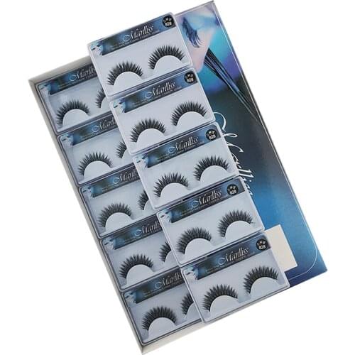 Ten pairs of eyelash set, 3D chemical fiber eyelash, natural thick and long lasting cross style cotton thread stem false eyelash