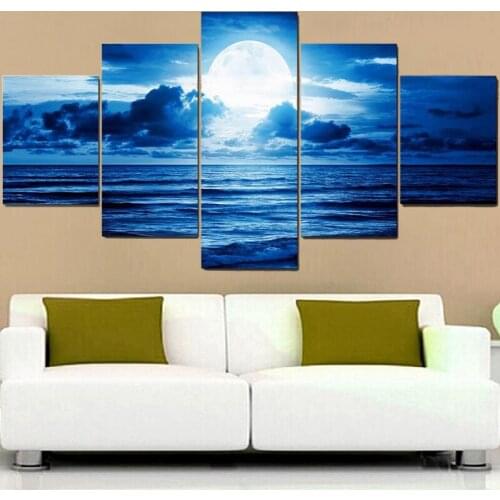 Wall Art Canvas Paintings 5 Piece Moonlight Night Landscape Posters Modular Pictures Modern Home Decor Living Room Decoration