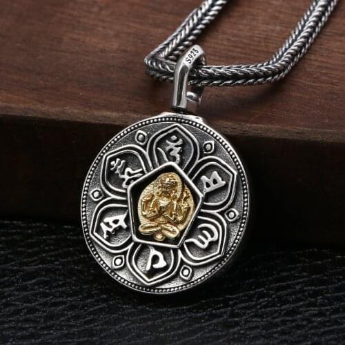 Real 925 Sterling Silver colour Mantra Pendant Thai Silver Six Words Carved OM Pendant Prayer Tibetan Buddhist Tags Jewelry