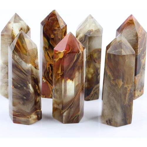 Natural 75*20mm Firework Stone Wand Fluorite Carving Cherry Chakra Healing Clear Crystal Reiki Astrophyllite Crafts Free pouch