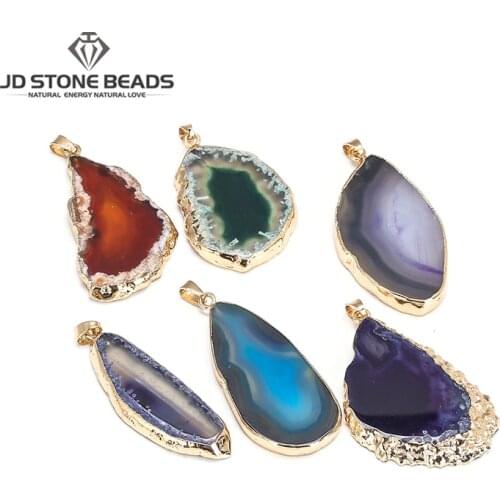 Stainless Steel Gemstone Onyx Charms Pendants Colorful Irregular Agate Slice Stone Pendant DIY for Necklace or Jewelry Making