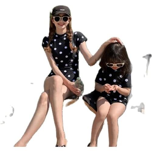 2021 New Swimwear Parent-Child Wear Mother And Womens Clothing Quick-Drying Swimwear Girls, children One-Piece Summer Polk