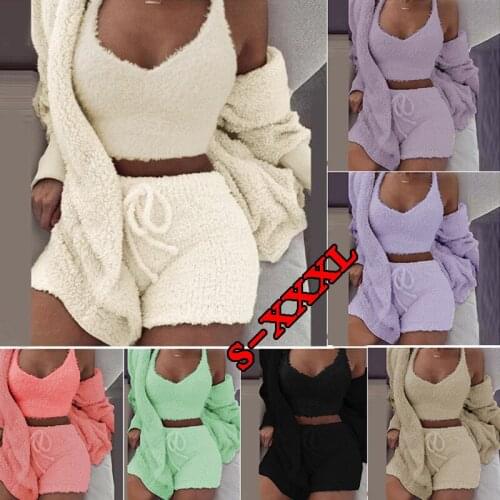 Spring-autumn-winter New Womens Double-sided Velvet Home Service Fashion Casual Three-piece Vest + Shorts Suit