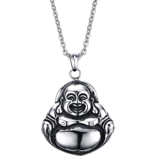 New Creative Design Stainless Steel Chinese Lauhing Buddha Pendants Necklace for Men Women