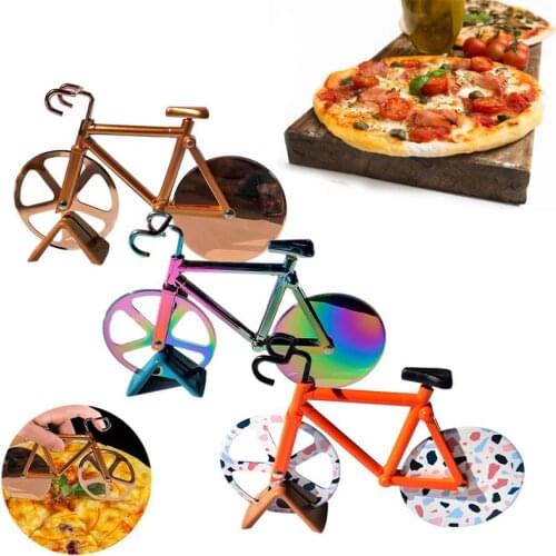 Bike Pizza Cutter Knives Non Stick Two Wheel Bicycle Shape Pizza Cutting Knife With Holder Stainless Steel Kitchen Tool