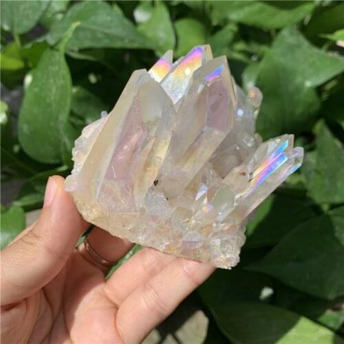 Wholesale prices 1000g different size electroplated aura angel quartz cluster reiki healing crystals for home decoration