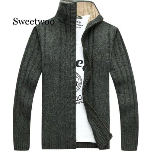Autumn Mens Long Sleeve Knitted Cardigan Full Zipper Sweater Coat New Brand Solid Quality Mens Clothing Winter Casual Outwear