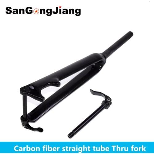 Road bike front fork carbon fiber straight pipe Thru fork disc brake hard fork 700C open gear 100MM with Thru tool bicycle parts