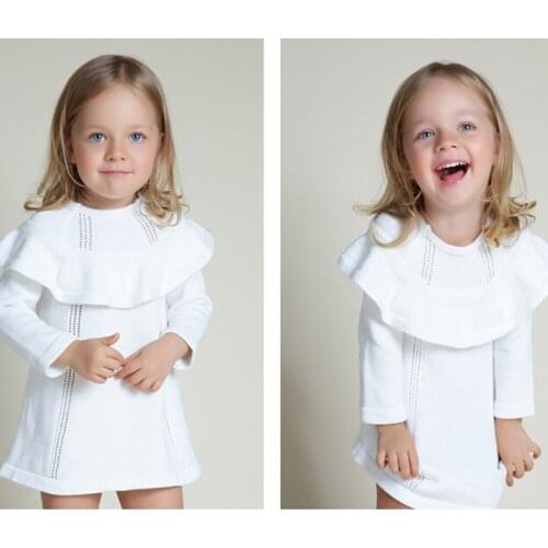 Girl Princess Sweater Dress New 2018 Spring Autumn Knitted Cute White Baby Dress Kids Knee-Length Dress For Infant Girl dress