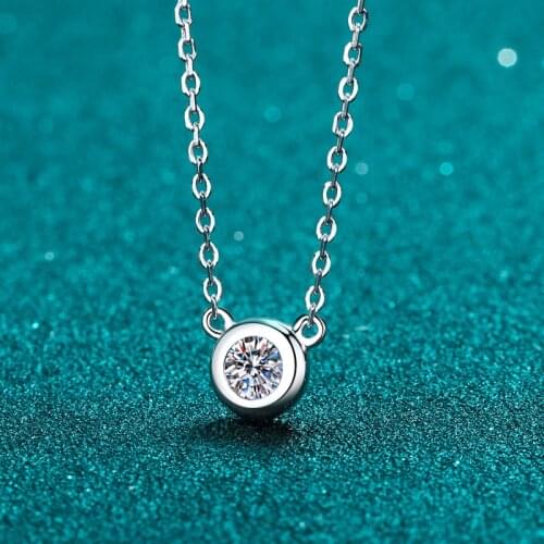 ANZIW 925 Sterling Silver Round Cut Moissanite Diamond Fine Pendant Necklace For Women Simple Pendant Necklace Jewelry Gift