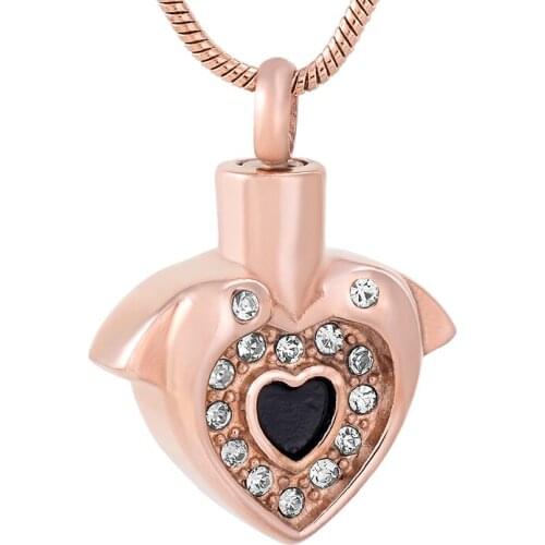 Patron Saint of love pendant crystal heart necklace cremation jewelry pet memorial locket ash urn keepsake double dolphin