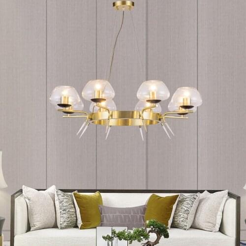 Postmodern copper chandelier Nordic style glass shade living room lamp bedroom study light luxury creative personality lamps