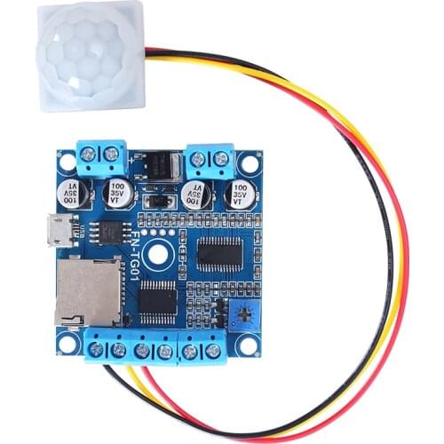 PIR Motion Sensor Activated Audio Player Module MP3 Sound Module with Simultaneous Load Output to Warning Light or LED Light