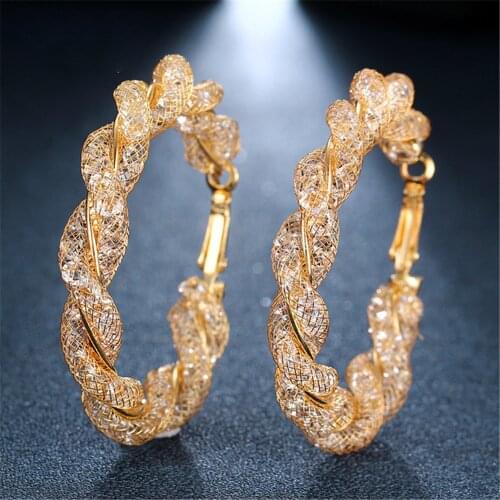Luxury Oversize Geometric Circle Round Hoop Earrings for Women Brincos Cubic Zirconia Twist Earring Gold Color Jewelry Gift