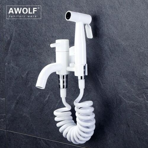 Handheld Toilet Bidet Sprayer White Solid Brass Bidet Faucet Angle Valve Stainless Steel Shattaf Douche Kit Shower Washer AP2302