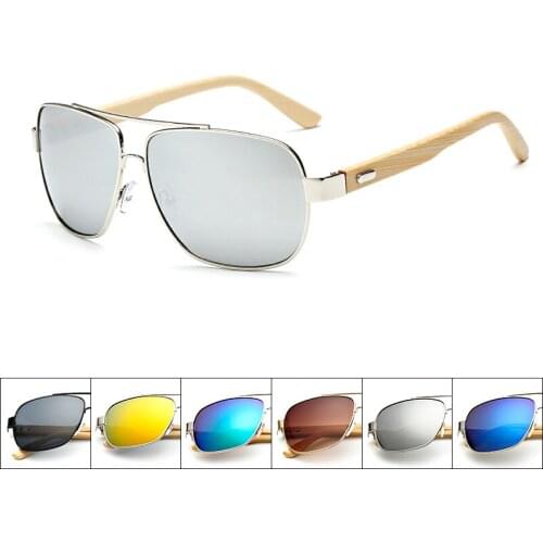 Bamboo Sunglasses Men Wooden Metal Women Pilot Square Designer Mirror Original Sun Glasses for Men Driving Retro De Sol